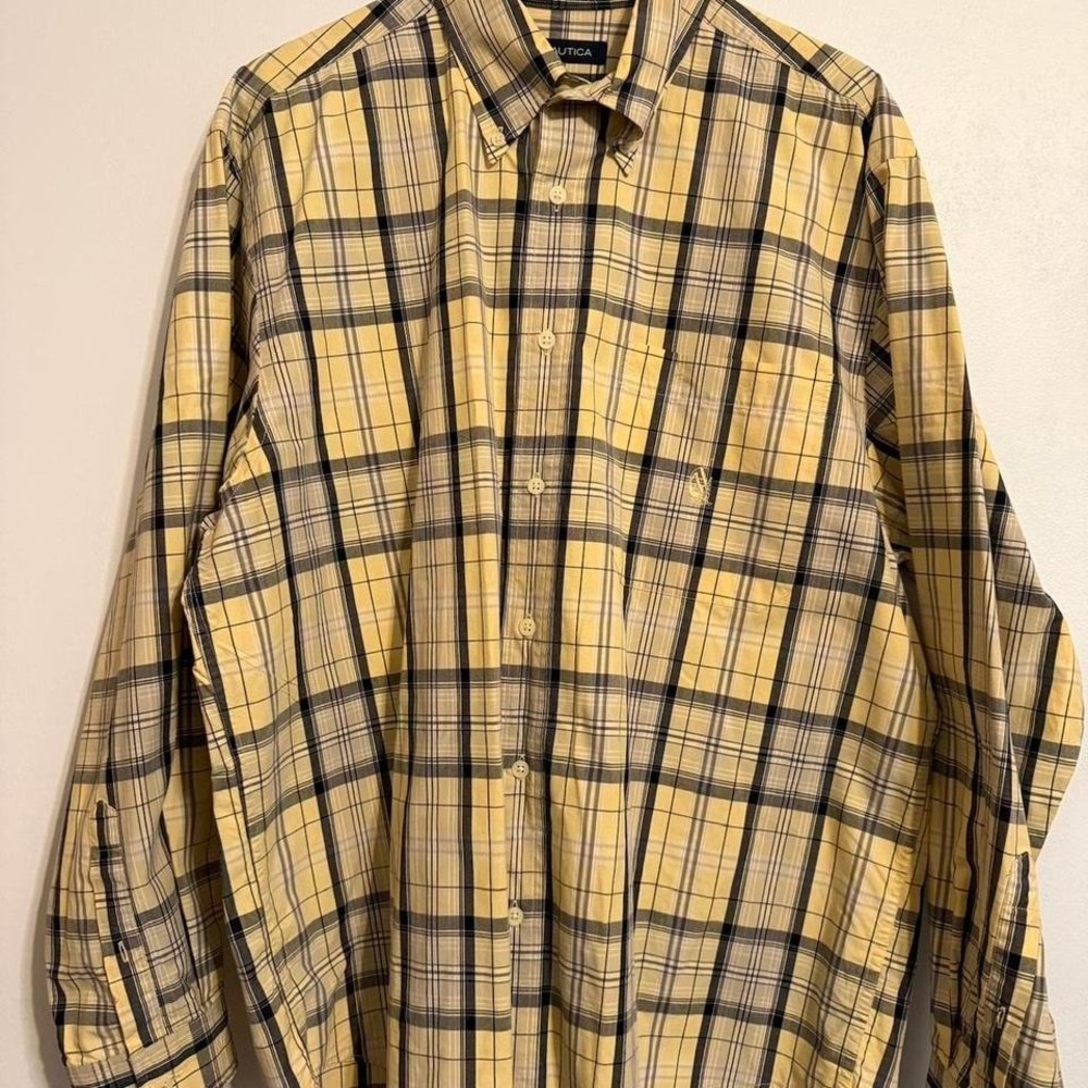 Nautica yellow plaid button up shirt